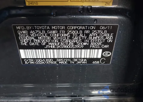 2011 Lexus Gs 350 z USA, uszkodzony, nr VIN JTHBE1KS9B0053909